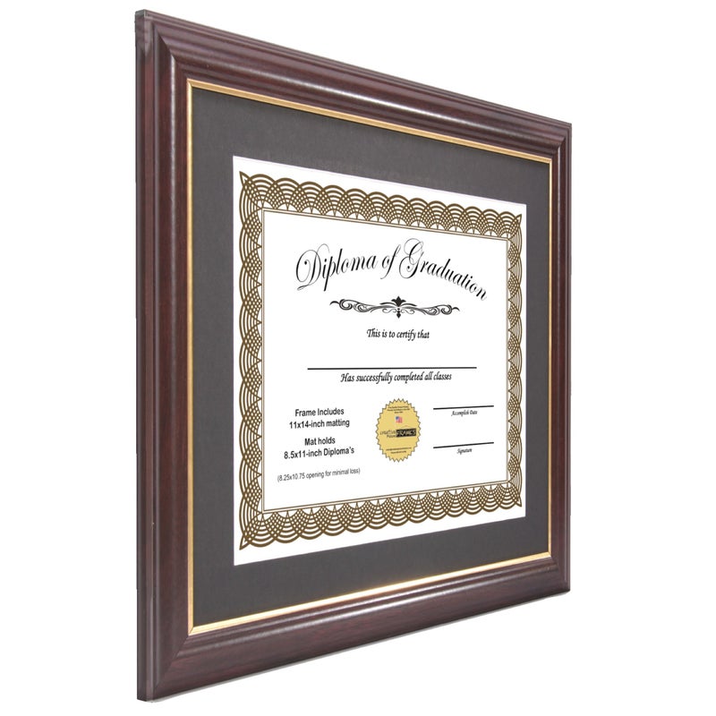 Creative Picture Frames 8.5x11-11x14mh.gold Mahogany Diploma Frame with Gold Rim and Black Matting To Hold 8.5 by 11-inch Graduation Certificate with Easel and installed Hangers - Image 3